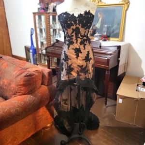 Absolutely gorgeous Victorian gothic style black lace high low prom dress.